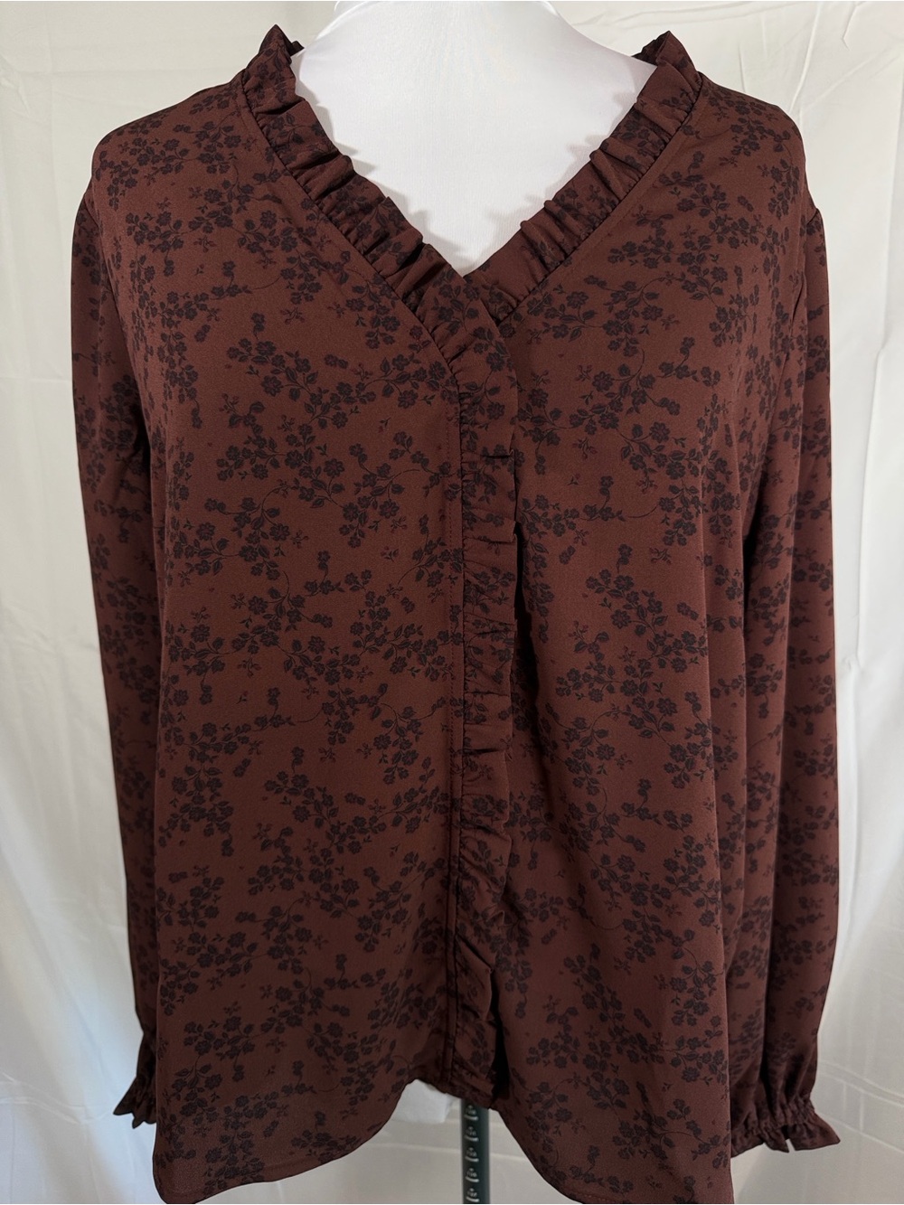 Nordstrom Rack Ruffle V-Neck Blouse - Brown Floral